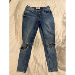 Free People Boho Distressed Skinny Jeans Medium Wash Blue Denim Size 28 6